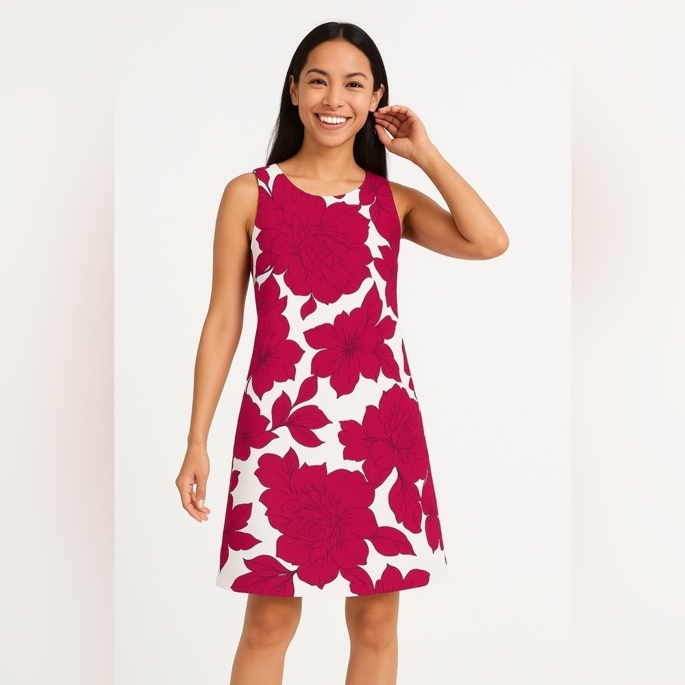 Banana Republic Magenta and White Floral Career Office Sheath Style Dress Size 2